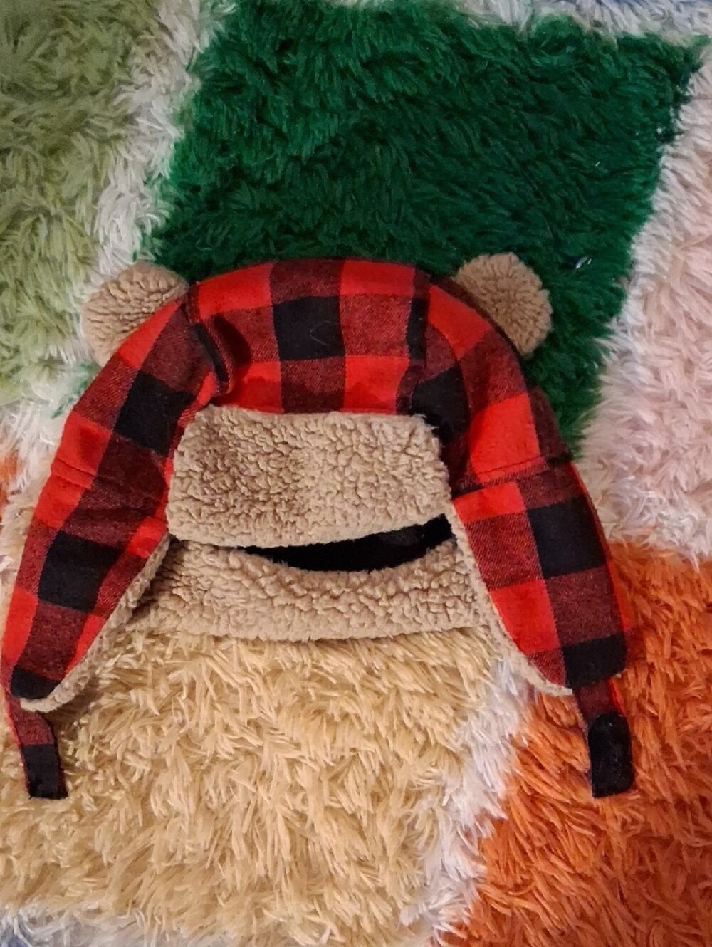 wonder nation Red and Black Plaid Earflap Hat with Sherpa Trim